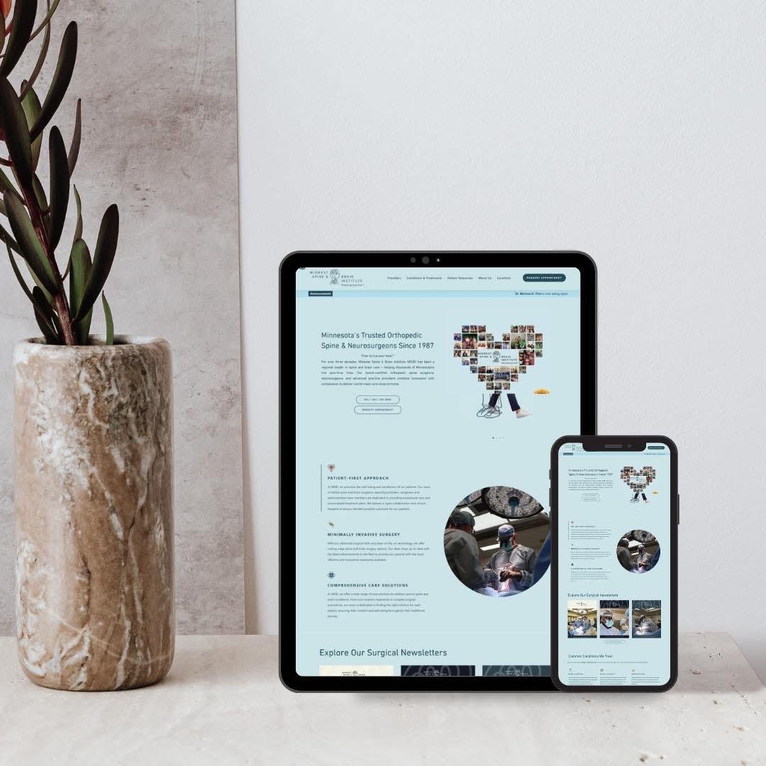 Orthopedic and neurosurgery institute website shown on a tablet and a phone